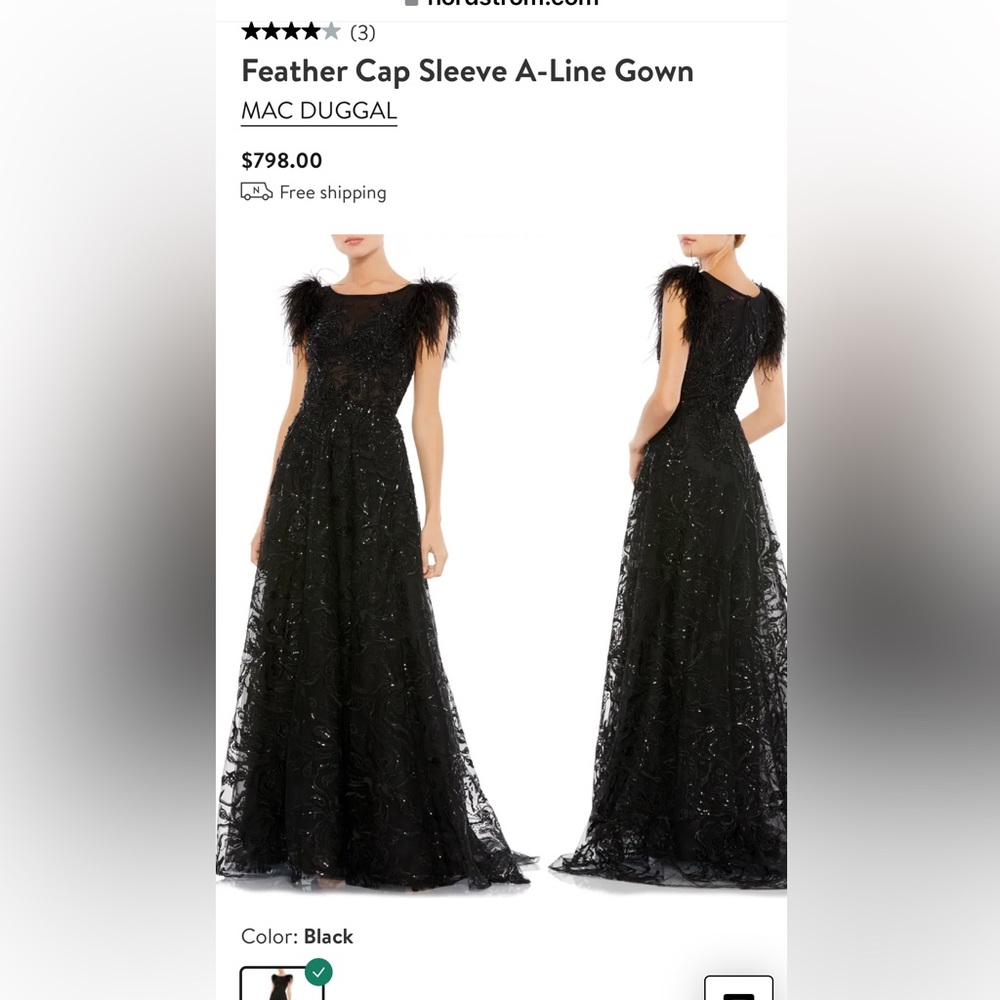 Mac Duggal Feather Cap Sleeve A-line Gown size 10